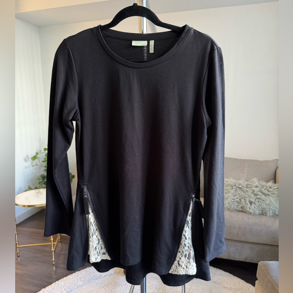 Logo Lori Goldstein Black Long Sleeve Tunic Shirt Size Small or Medium